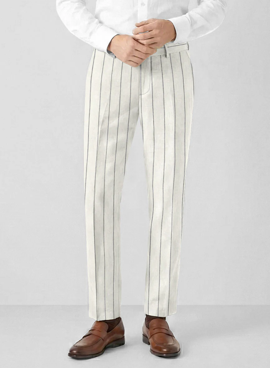Solbiati Ivory Wide Stripe Linen Pants