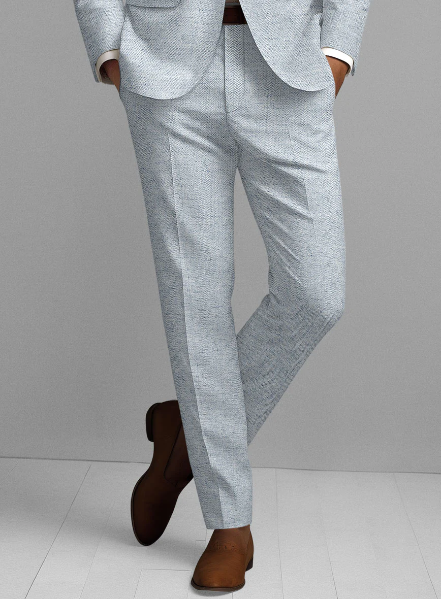 Solbiati Light Blue Herringbone Linen Pants - Image 2