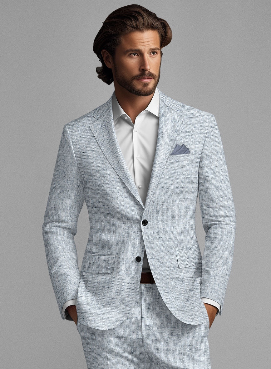 Solbiati Light Blue Herringbone Linen Suit - Image 4