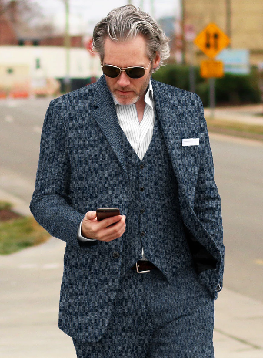 Solbiati Mid Blue Herringbone Linen Suit - Image 4
