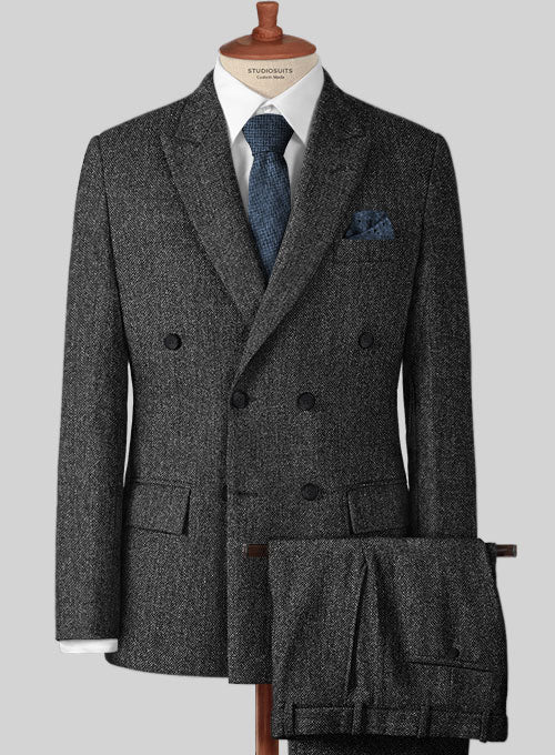Stone Charcoal Tweed Double Breasted Suit