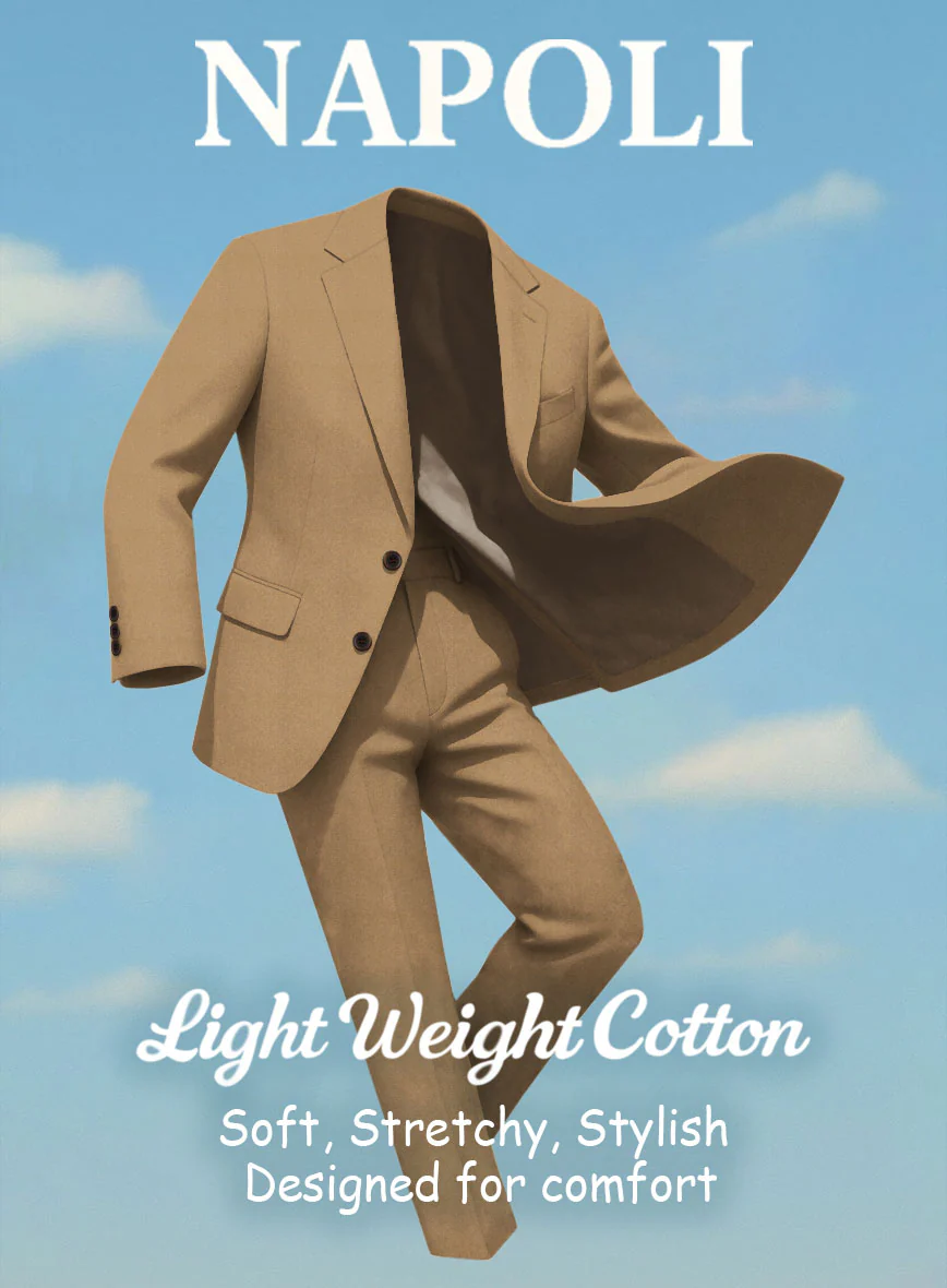 Tan Napoli Stretch Light Weight Cotton Suit - Image 7
