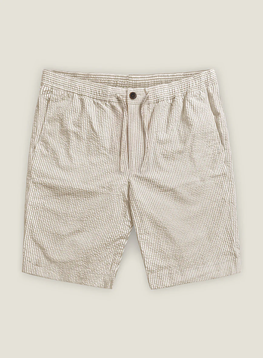 Tan Seersucker Shorts