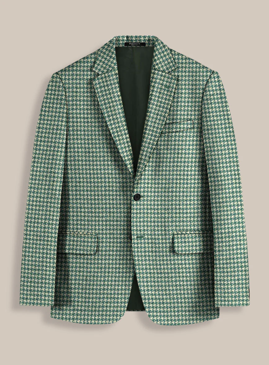 Teal Green Houndstooth Tweed Jacket
