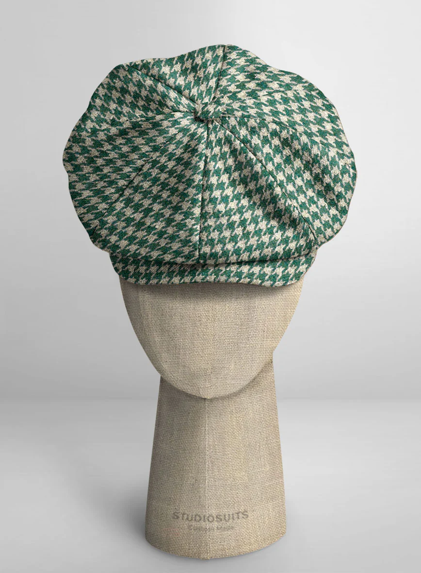 Teal Green Houndstooth Tweed Newsboy Cap
