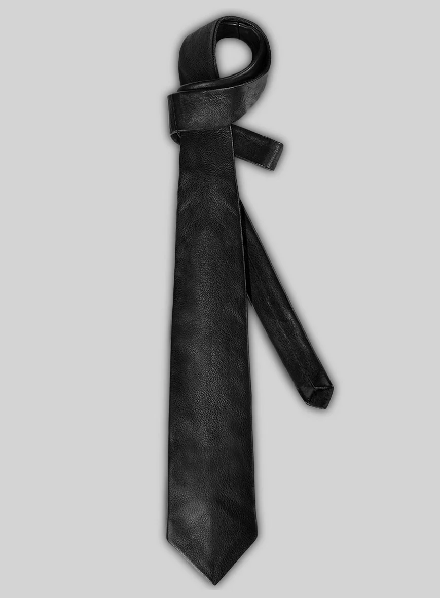 Thick Goat Black Leather Tie - Image 2