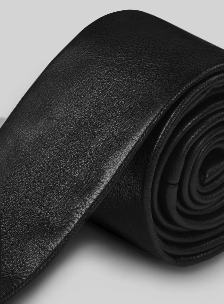 Thick Goat Black Leather Tie - Image 3
