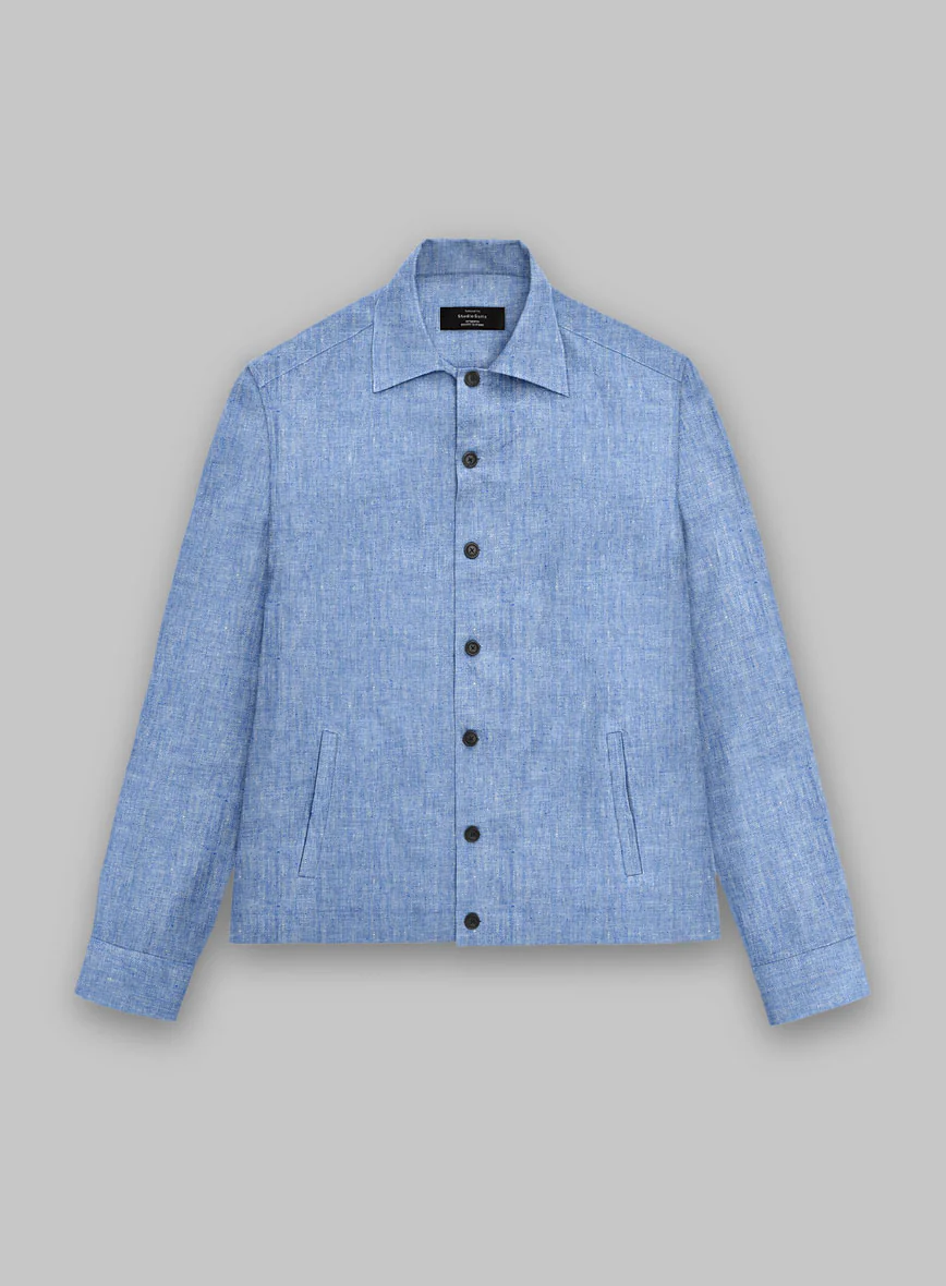 Trucker Italian Nile Blue Linen Shirt