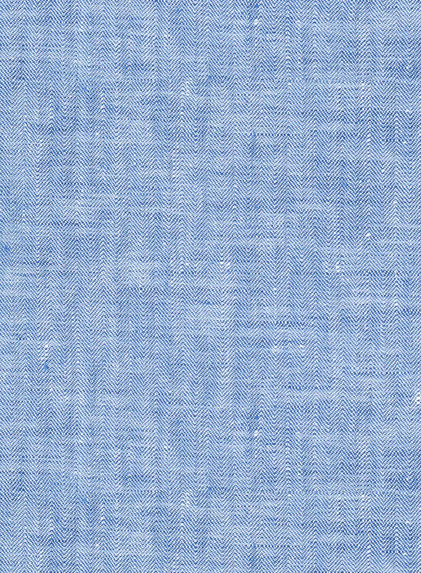 Trucker Italian Nile Blue Linen Shirt - Image 4