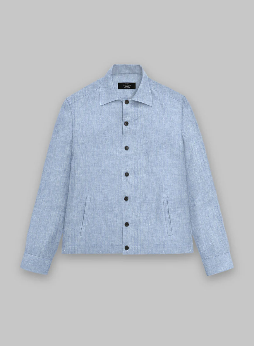 Trucker Italian Sky Blue Linen Shirt