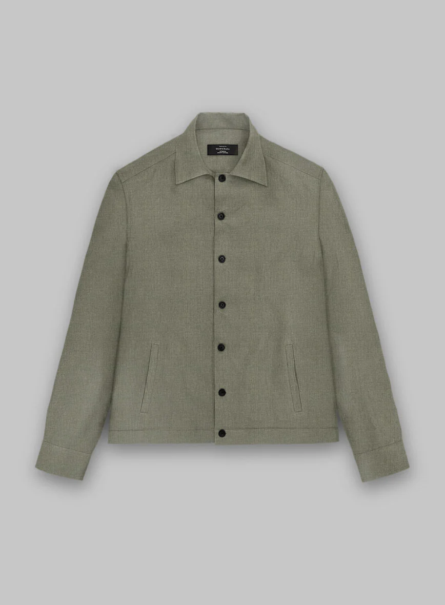 Trucker Sage Green Linen Shirt