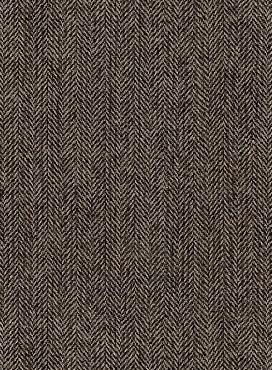Vintage Dark Brown Herringbone Tweed Jacket - Leather Trims - Image 5