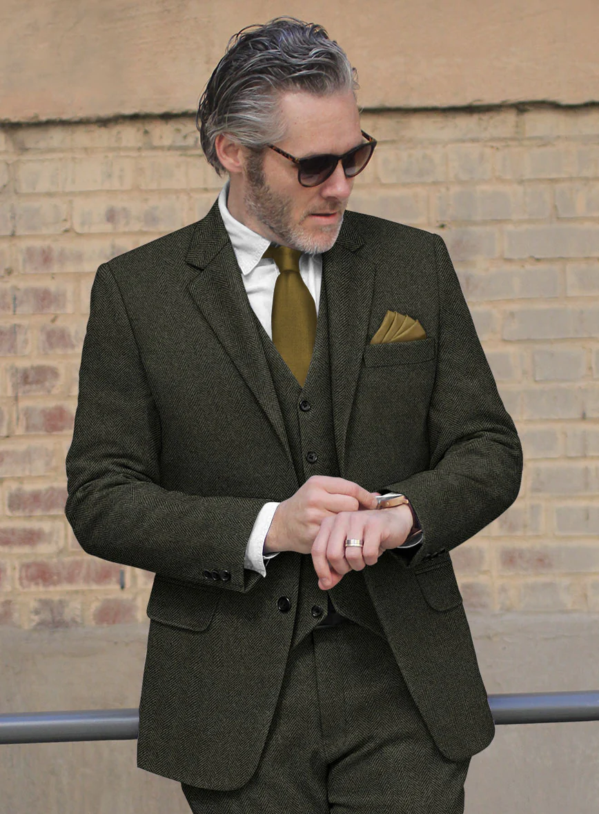 Vintage Flat Green Herringbone Tweed Suit - Image 6