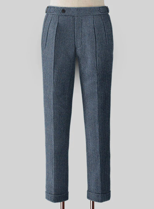 Vintage Herringbone Blue Highland Tweed Trousers