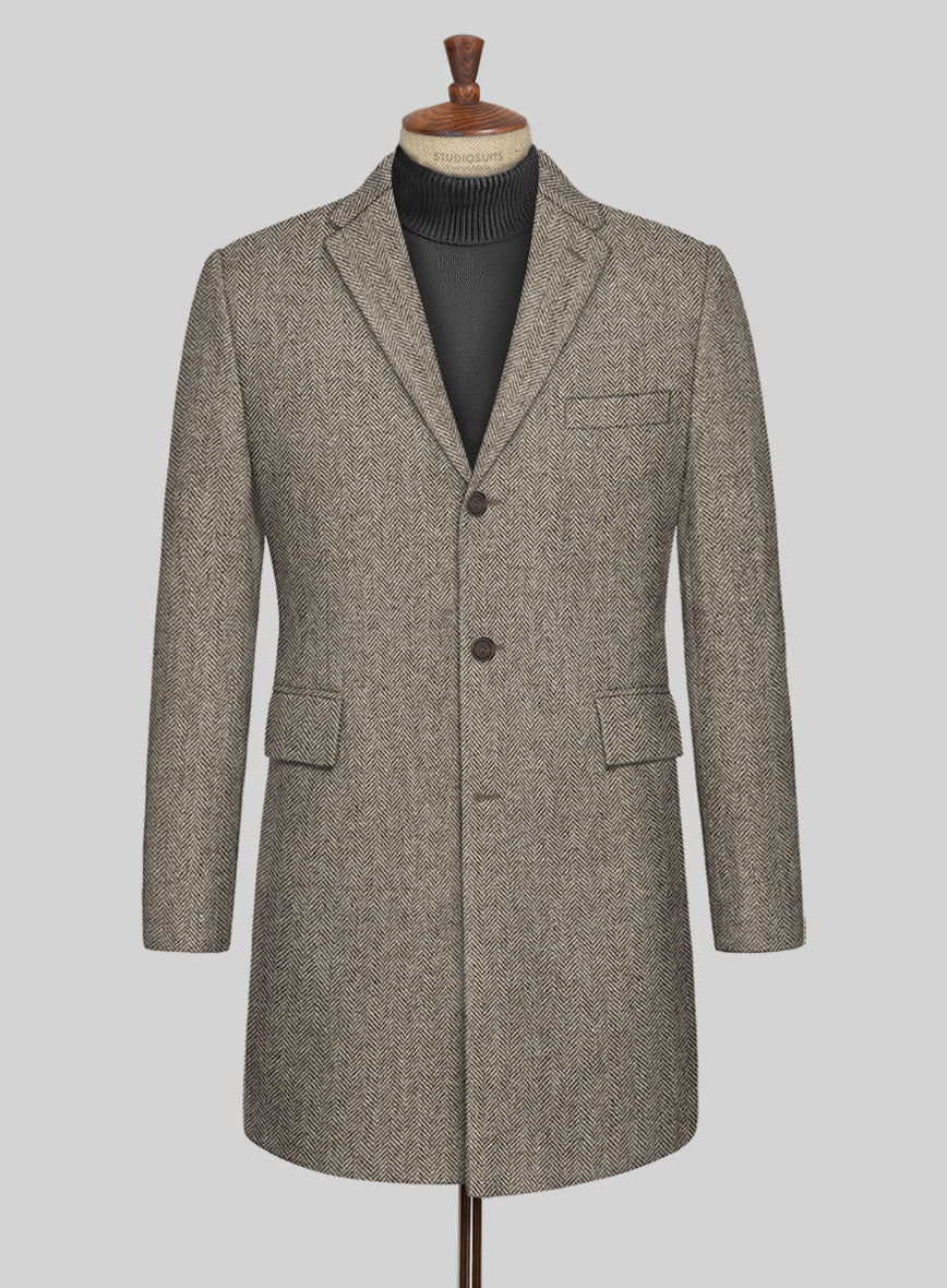 Vintage Herringbone Brown Tweed Overcoat