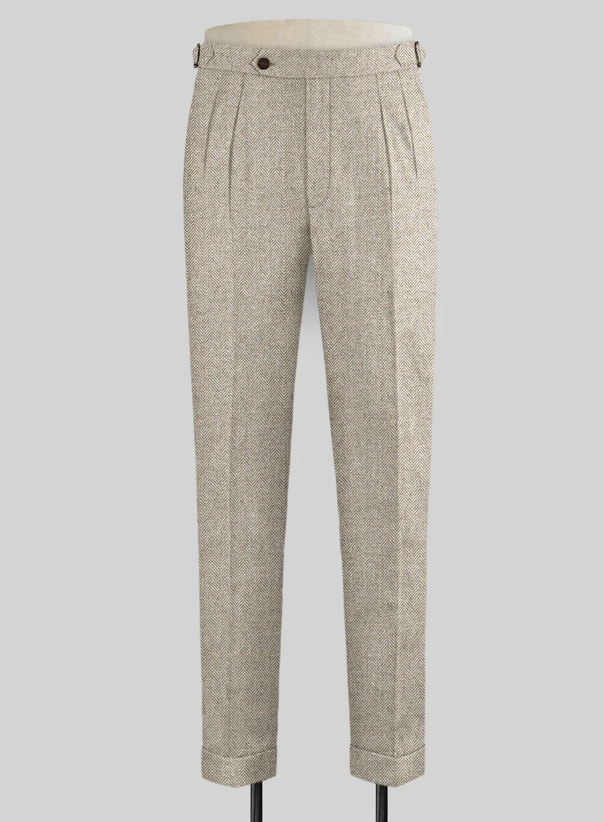 Vintage Herringbone Light Beige Tweed Highland Trousers