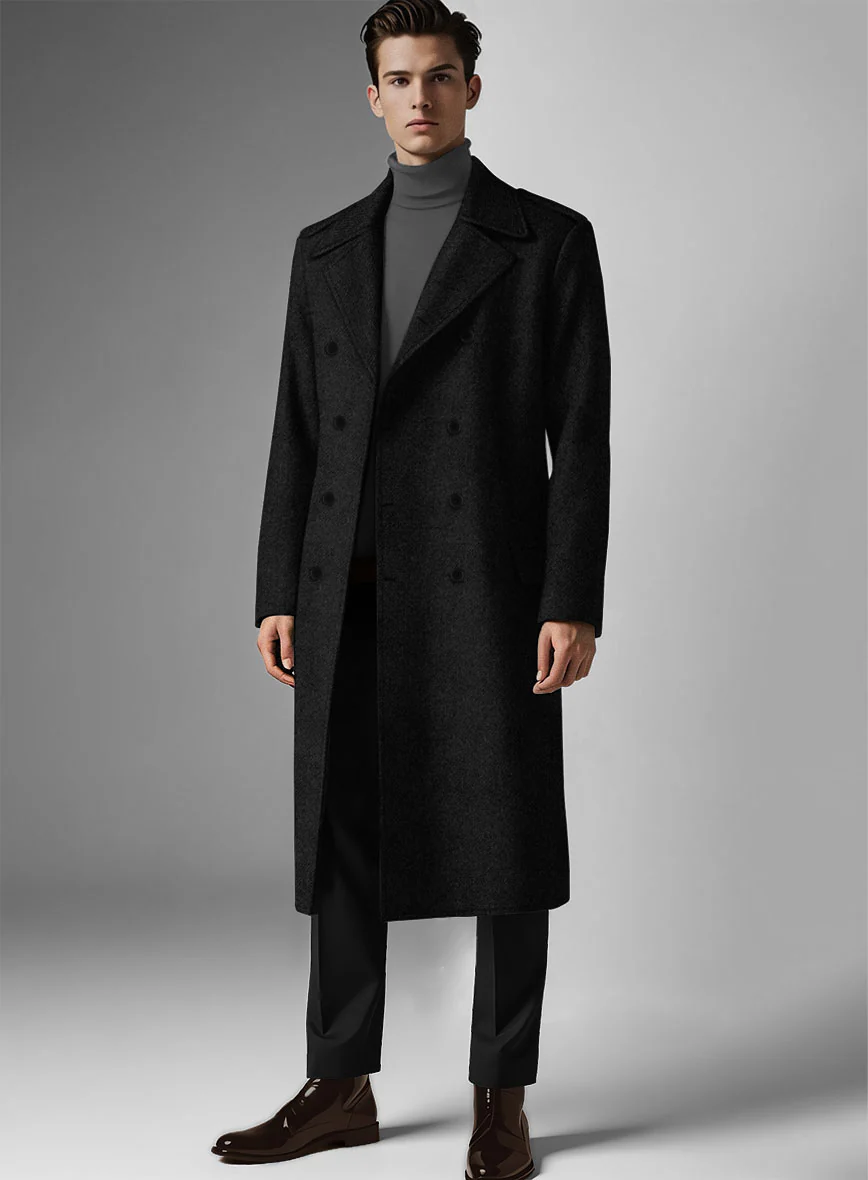 Vintage Plain Black Tweed GQ Overcoat - Image 2