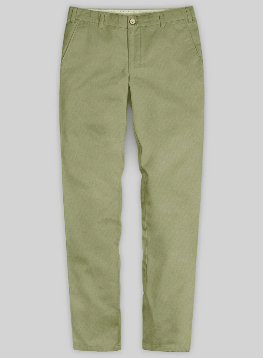 Washed Stretch Summer Army Green Chino Pants