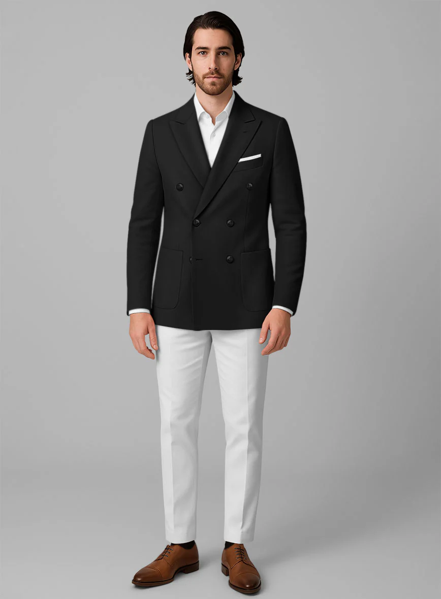 White Black Cotton Double Breasted Suit