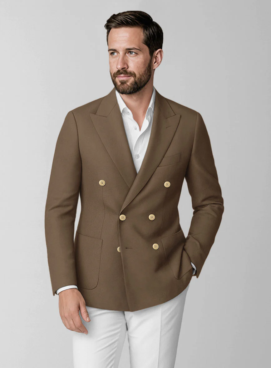 White Brown Cotton Double Breasted Suit - Image 3