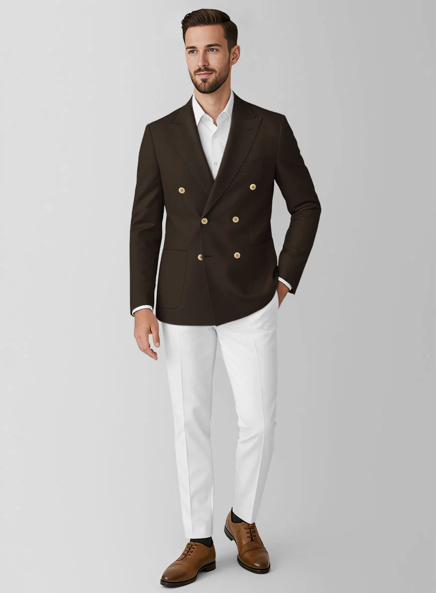 White Caffe Brown Cotton Double Breasted Suit