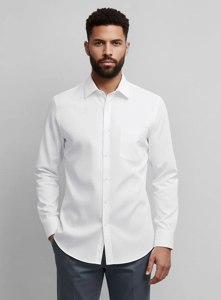 White Herringbone Cotton Shirt - Image 3