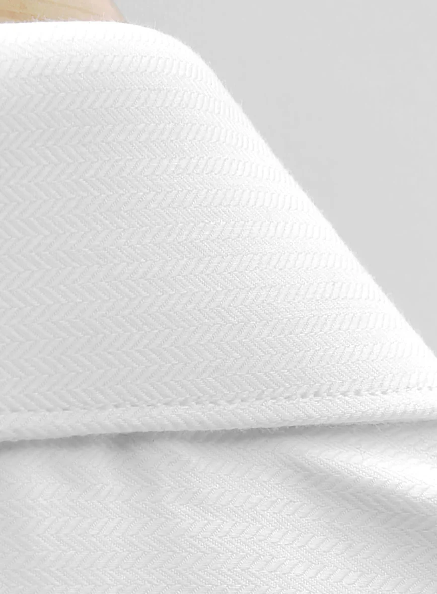 White Herringbone Cotton Shirt - Image 5