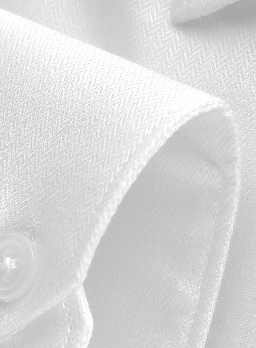 White Herringbone Cotton Shirt - Image 6