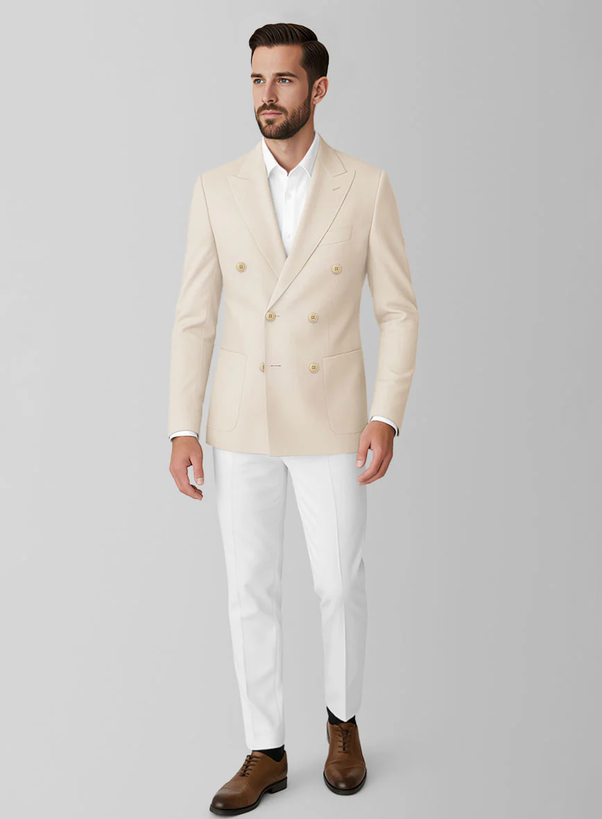 White Light Khaki Cotton Double Breasted Suit