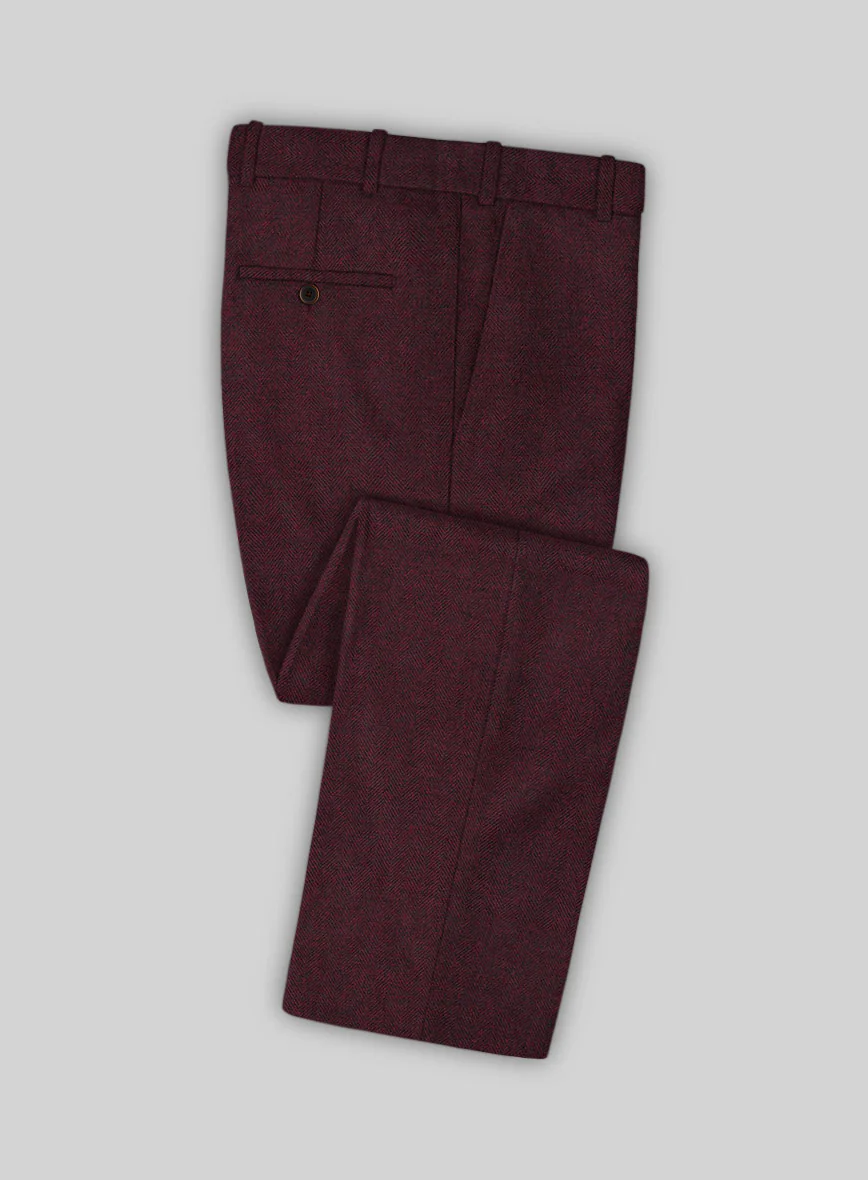 Wine Herringbone Tweed Suit - Image 8
