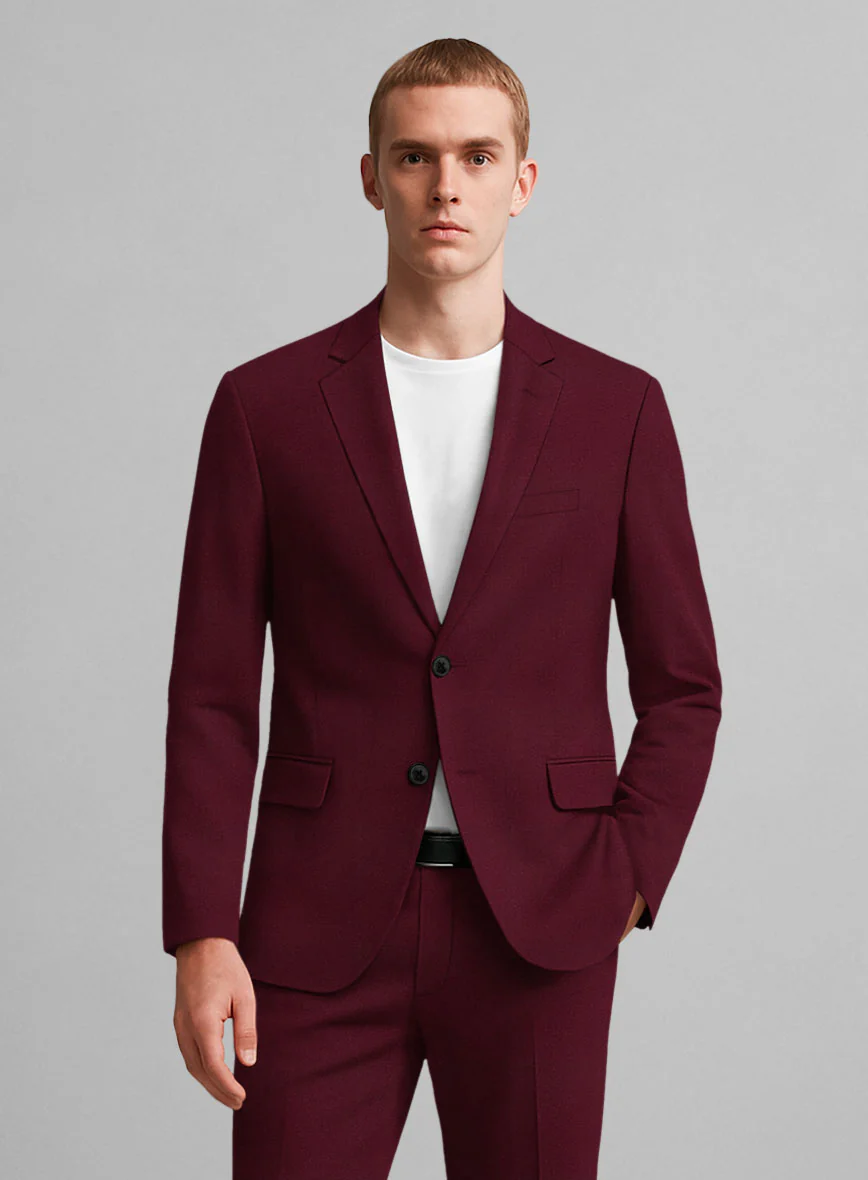 Wine Napoli Stretch Light Weight Cotton Suit - Image 3