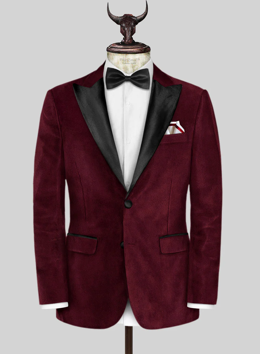 Wine Velvet Tuxedo Suit - Image 5