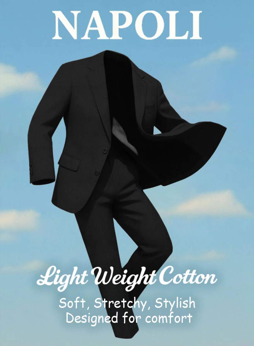 Black Napoli Stretch Light Weight Cotton Suit - Image 7