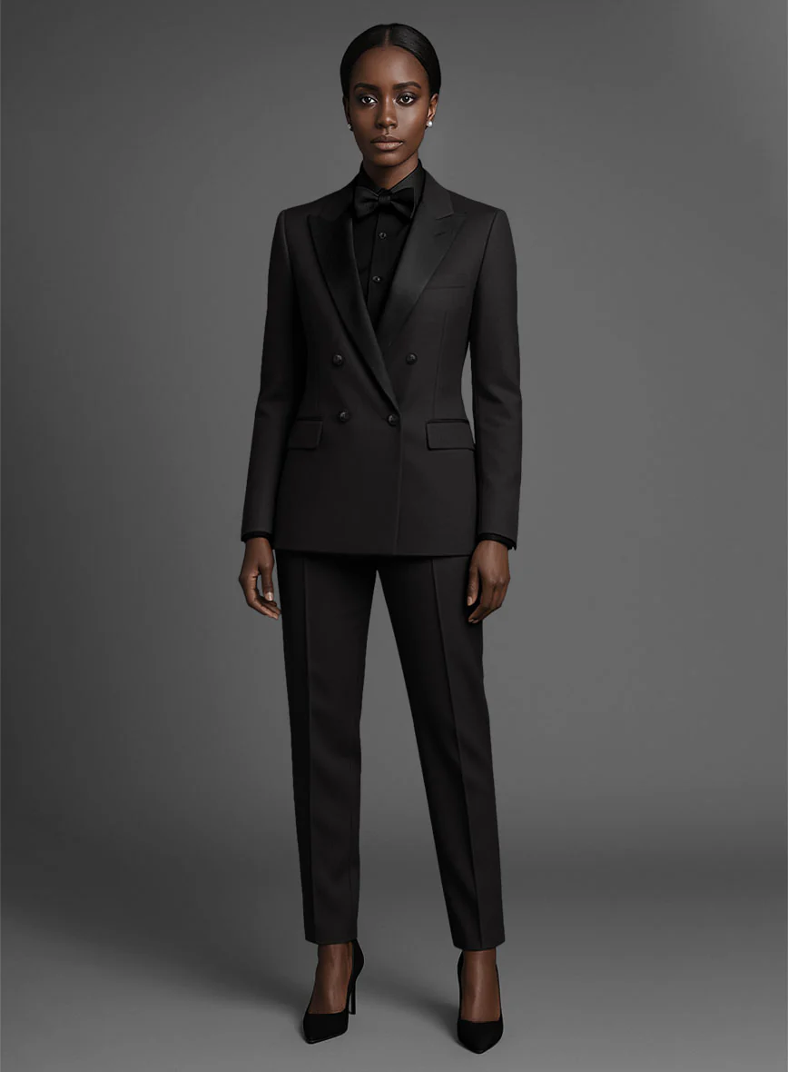 Women's Black Smoking Double Breasted Tuxedo Suit