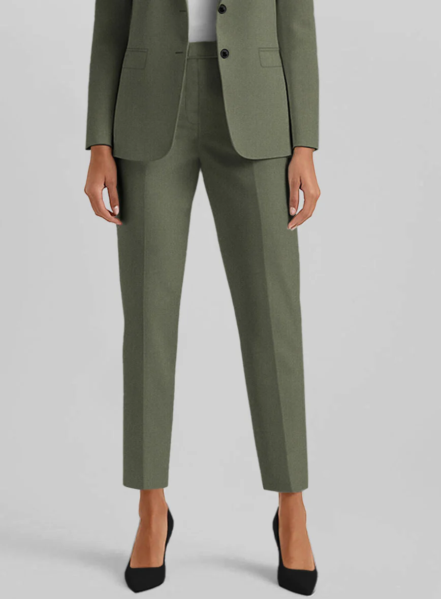 Women's Olive Green Napoli Stretch Light Weight Cotton Suit - Image 3