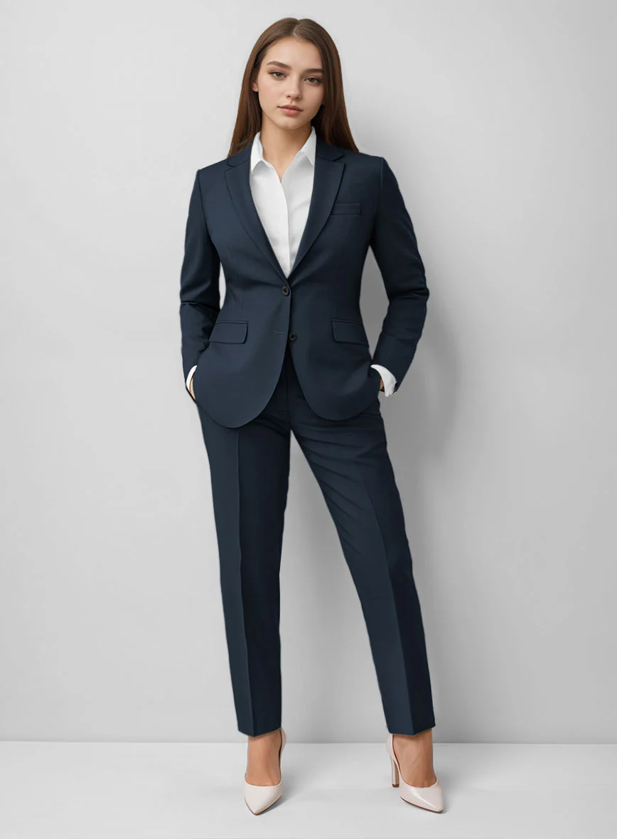 Women's Royal Blue Feather Cotton Canvas Stretch Suit