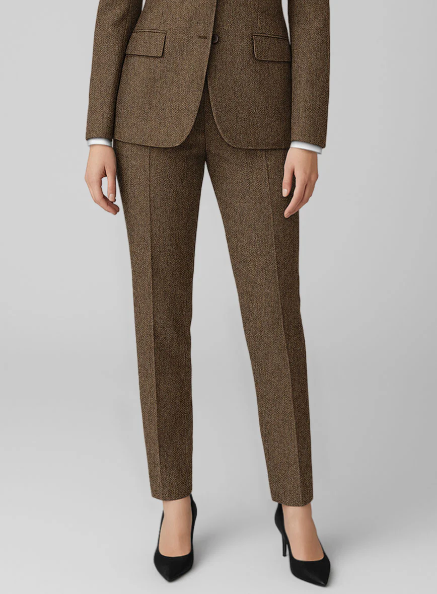 Women's Rust Herringbone Tweed Pants