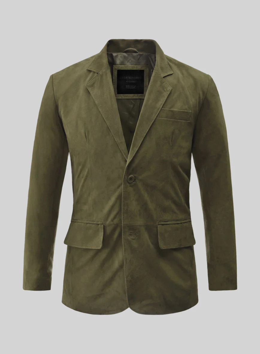 Woodland Green Suede Leather Blazer
