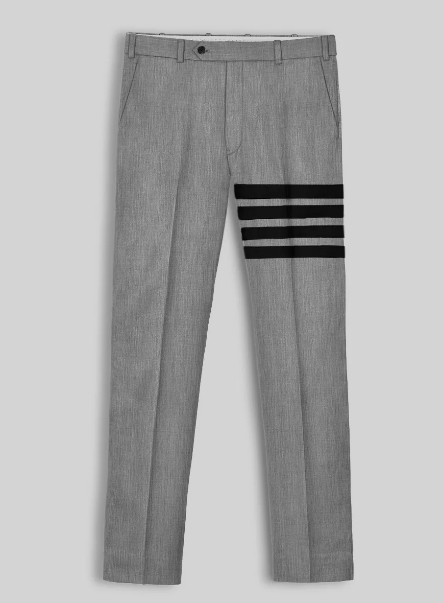 Worsted Light Gray Wool Black Bar Trouser