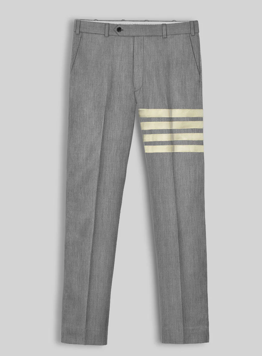 Worsted Light Gray Wool Ivory Bar Trouser