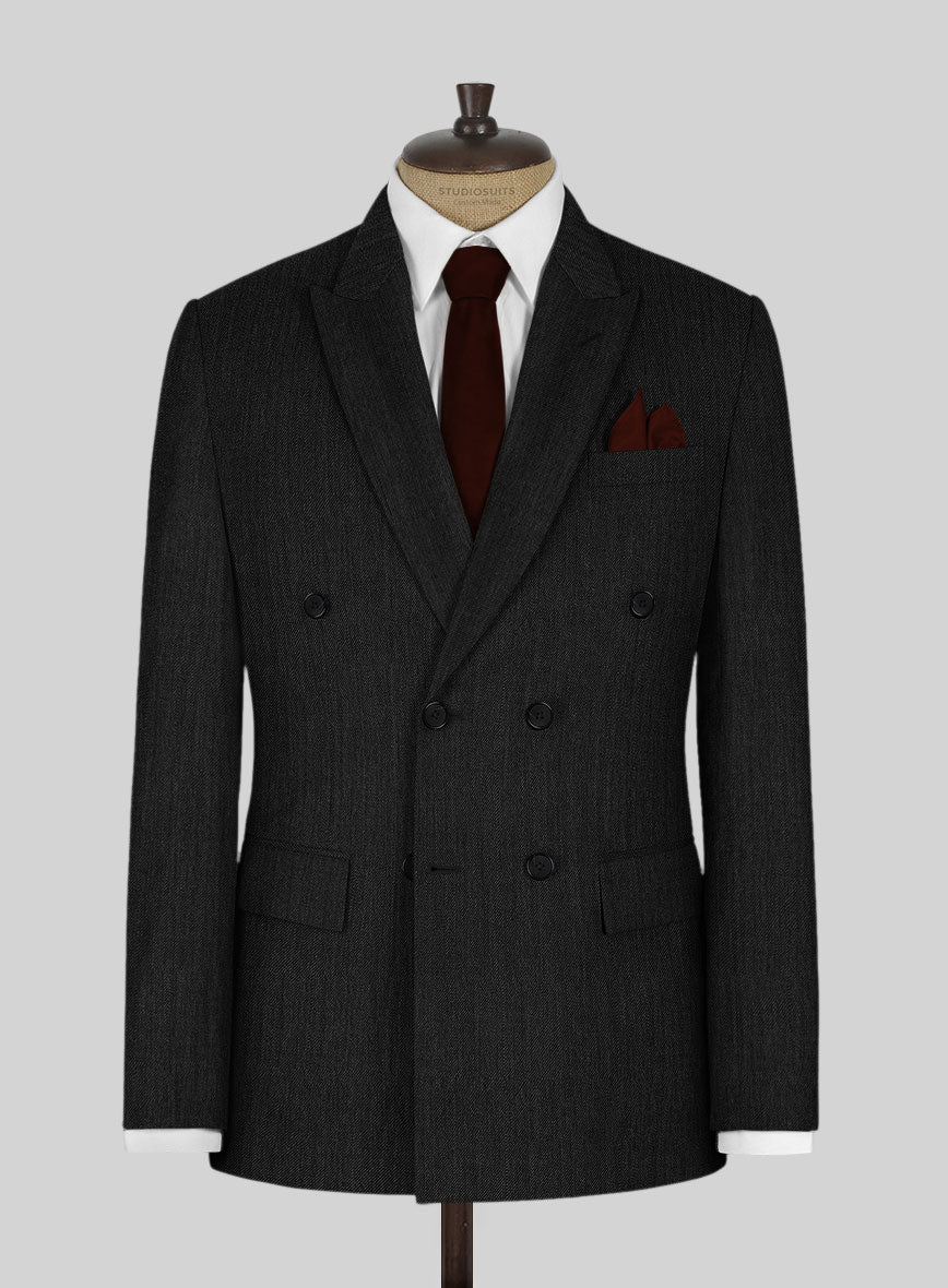 Worsted Dark Charcoal Wool Double Breasted Jacket